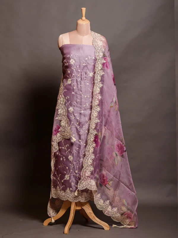 Embroidered Lavender Organza Dress Material Tunics Essential wardrobe