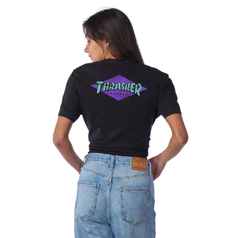 SCR x Thrasher Womens T-Shirt Thrasher Diamond - Black-- Denim Fabric Leather Fabric Suede Fabric SCR x Thrasher Womens T-Shirt Thrasher Diamond - Black-- Denim Fabric Leather Fabric Suede Fabric