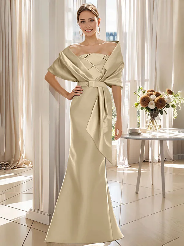 Trumpet 2 Pieces Floor-Length Mother of the Bride  & Groom Dresses with Wrap Square Neckline Feminine