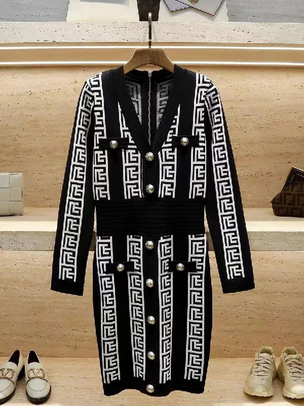 Print Vintage Black B A Dress Casual Short Summer