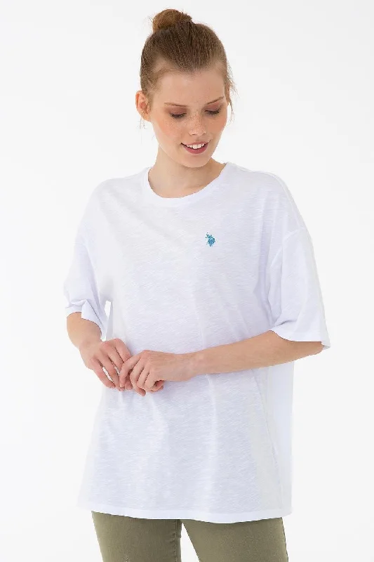 US Polo Assn. Crew Neck T-Shirt Blue Logo - Women-- Iron Safe Non-Iron Wrinkle Free