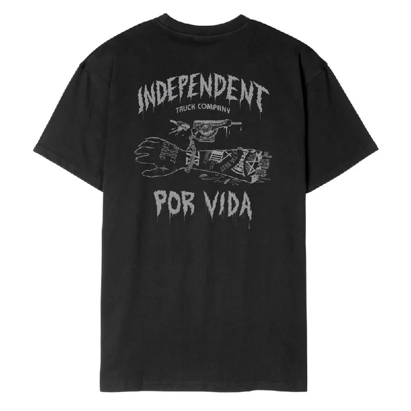 Independent T-Shirt Por Vida T-Shirt - Black-- Mesh Blend Leather Blend Suede Blend