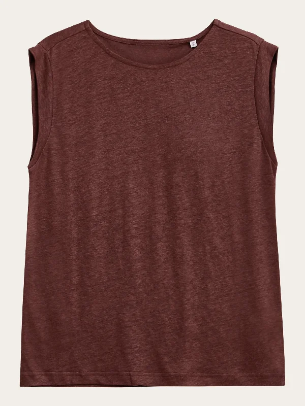 Loose fold up linen t-shirt - Tiramisu-- Graphic Embroidered Appliqued