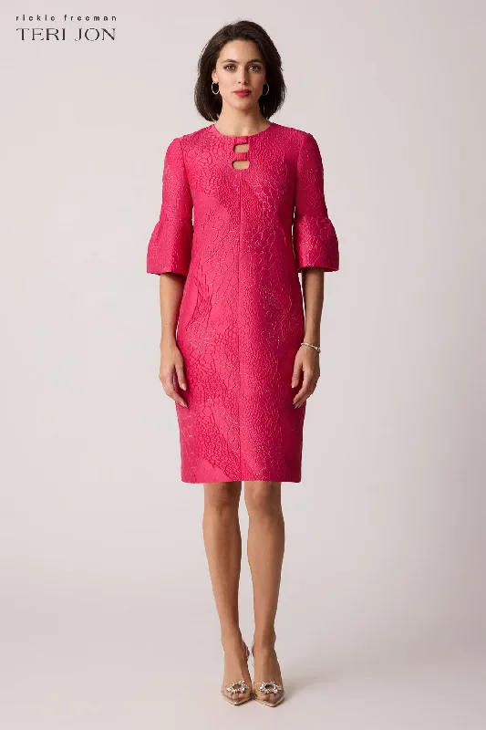 Metallic Jacquard Bell-Sleeve Dress Tunics Winter warm