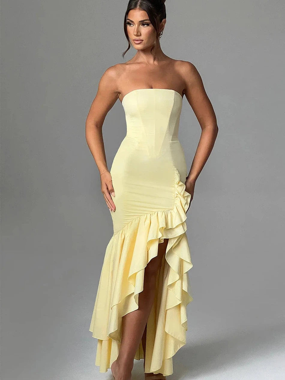 Corset Tube Ruffle High Slit Dress Tunics Sophisticated sleek