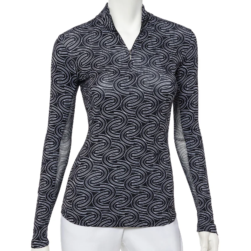 EP NY Linear Swirl Print Mock Womens Long Sleeve Sun Shirt-- Hooded Caped Shawl Collar EP NY Linear Swirl Print Mock Womens Long Sleeve Sun Shirt-- Hooded Caped Shawl Collar