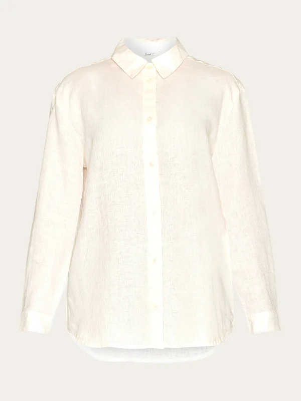Loose linen long sleeved shirt - GOTS/Vegan - Buttercream-- Plaid T-Shirt Polka Dot Checkered Loose linen long sleeved shirt - GOTS/Vegan - Buttercream-- Plaid T-Shirt Polka Dot Checkered