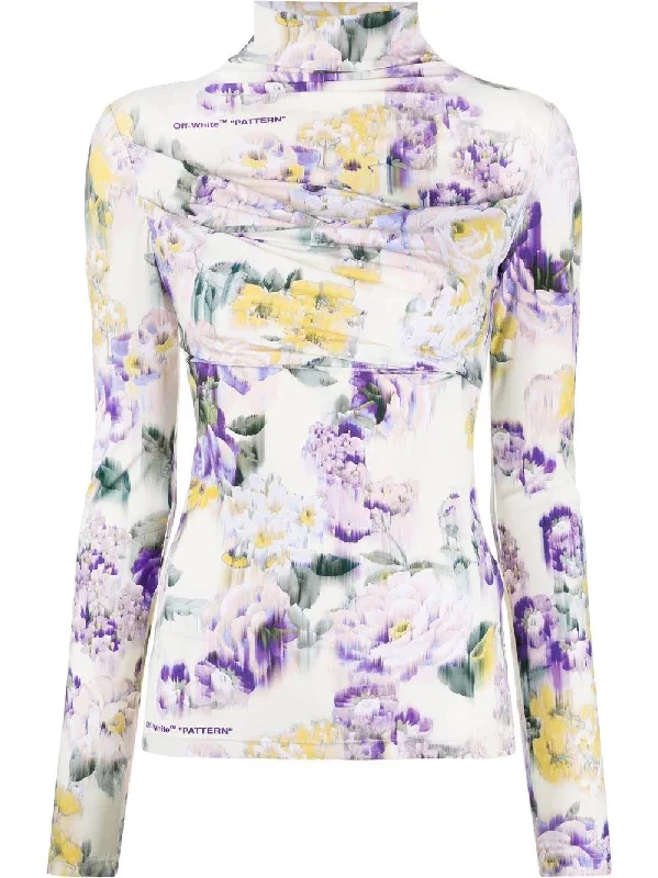 OFF-WHITE Pattern print long-sleeve T-shirt-- Zippered Front Buttoned Front Snap Front OFF-WHITE Pattern print long-sleeve T-shirt-- Zippered Front Buttoned Front Snap Front