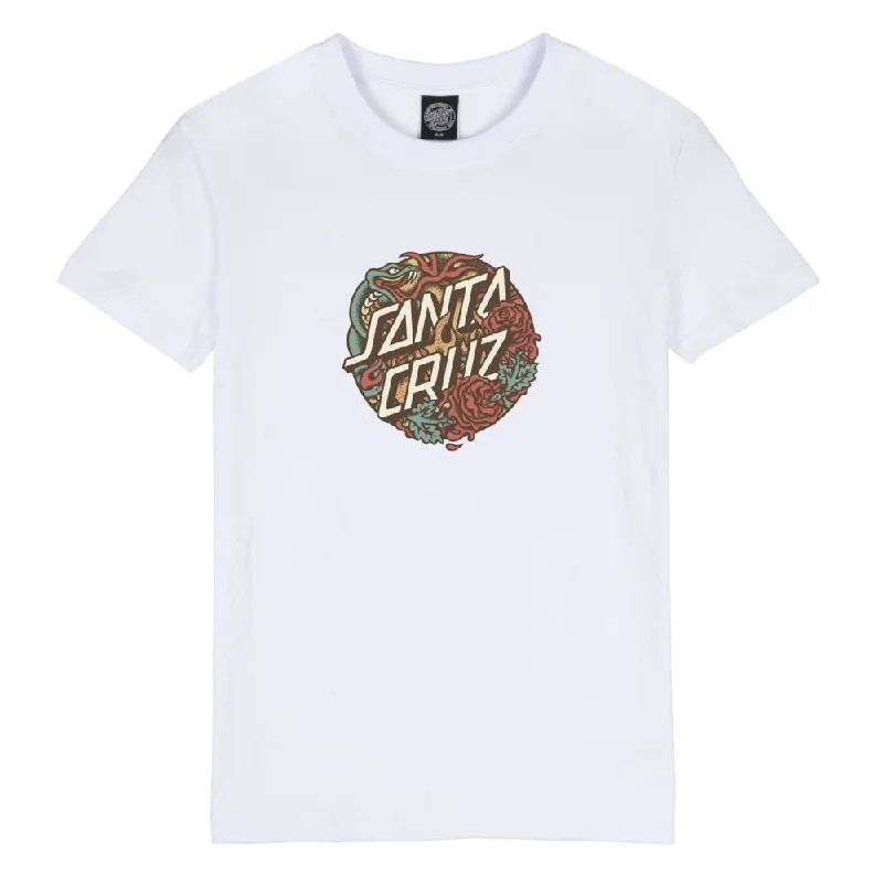 Santa Cruz Womens T-Shirt Dressen Snake Front - White-- Collared T-Shirt Boat Neck A-Line Santa Cruz Womens T-Shirt Dressen Snake Front - White-- Collared T-Shirt Boat Neck A-Line