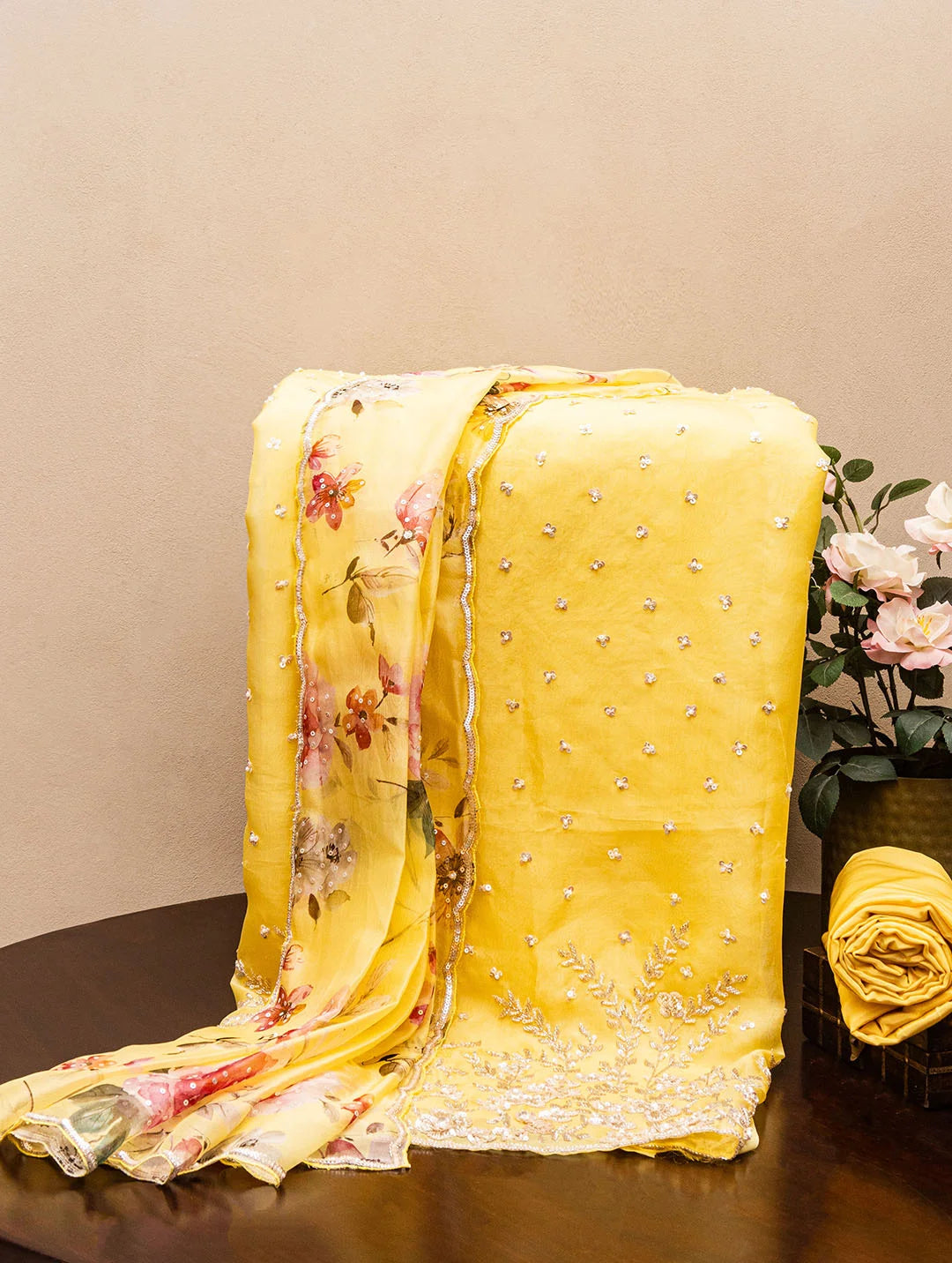 Embroidered Organza Yellow  Dress Material Tunics Leisure comfortable