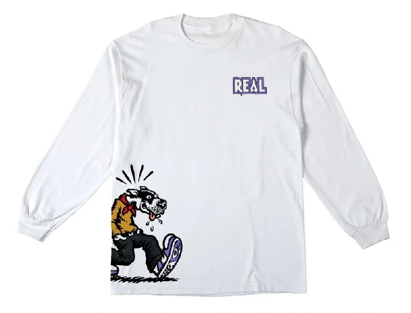 Real L/S T-Shirt Comix - White-- Print Jacquard Patchwork