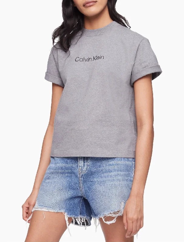 Calvin Klein Relaxed Fit Standard Logo Crewneck T-Shirt - Women-- Zippered Buttoned Snapped Calvin Klein Relaxed Fit Standard Logo Crewneck T-Shirt - Women-- Zippered Buttoned Snapped