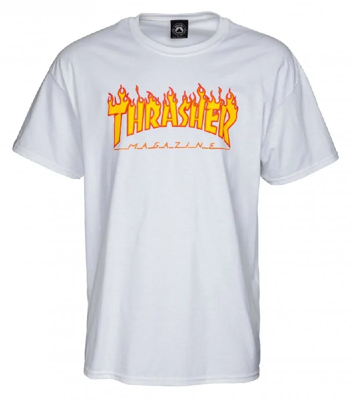 Thrasher T-Shirt Flame Logo - White-- Terry Blend Velvet Blend Canvas Blend