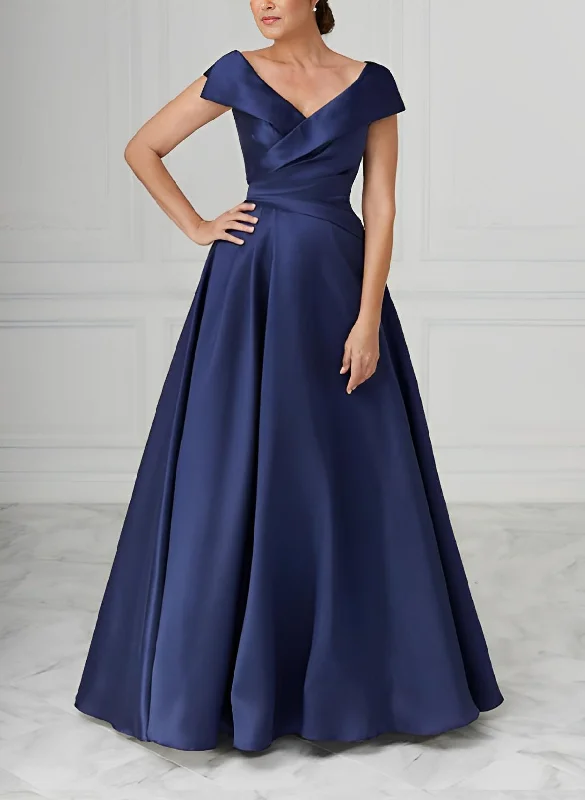 A-Line/Princess V-Neck Satin Mother of the Bride Dresses with Ruched Tunics Fashionable chic