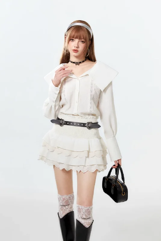 big lapel lace shirt BOH0010-- Welt Pockets Slit Pockets Flap Pockets