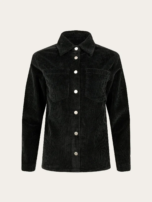 Stretched 8-wales corduroy overshirt - Black Jet-- Hooded Caped Shawl Collar