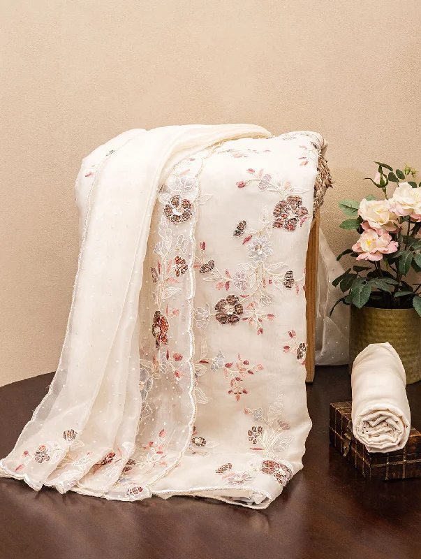 Ivory Embroidery Organza Unstitched Dress Material Tunics Versatile all-occasion