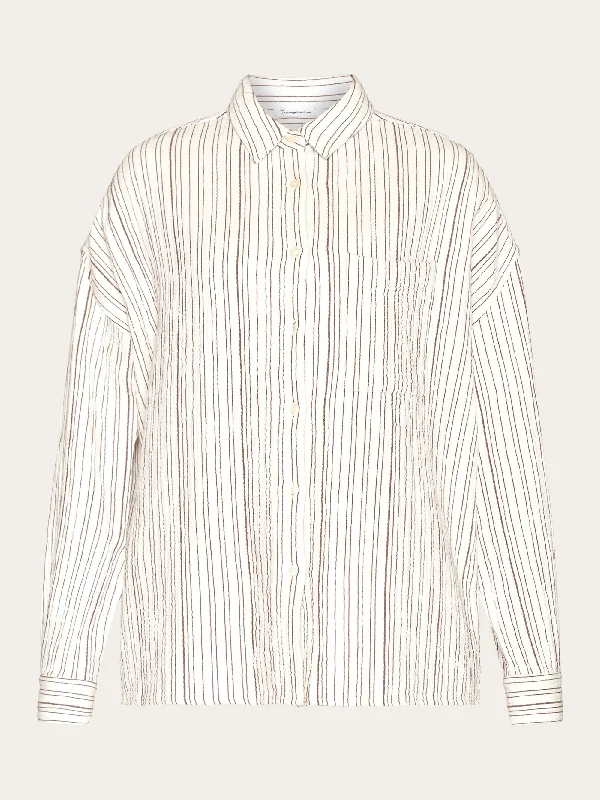 Wrinkle stripe loose A-Shape Shirt - GOTS/Vegan - Brown stripe-- Faux Fur Fabric Real Fur Fabric Shearling Fabric Wrinkle stripe loose A-Shape Shirt - GOTS/Vegan - Brown stripe-- Faux Fur Fabric Real Fur Fabric Shearling Fabric