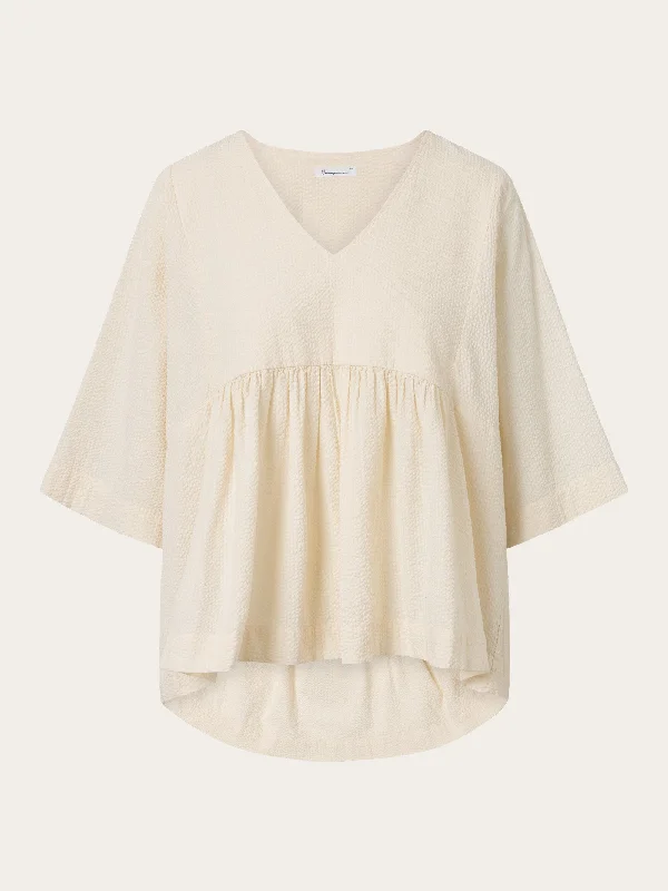 Seersucker v-neck shirt - Buttercream-- Casual Formal Business