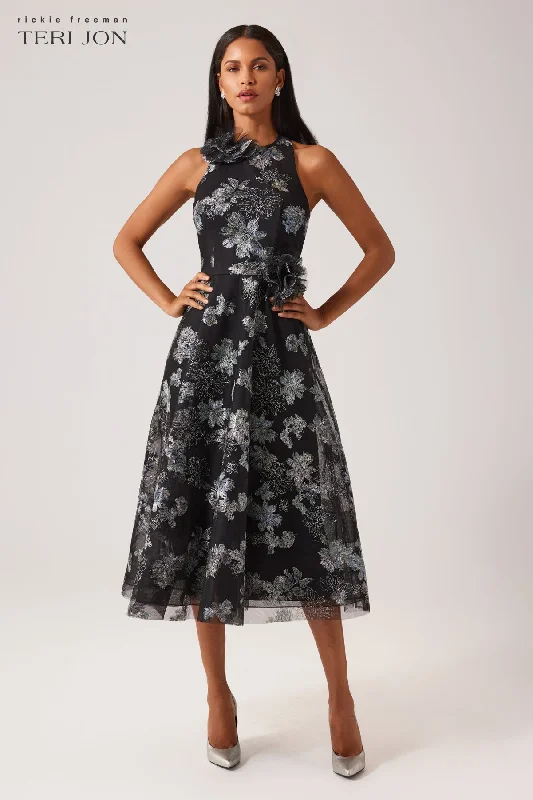 Tulle Metallic Embroidered Dress empire Waist empire