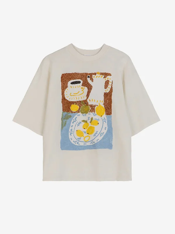 Abstract Tea Time Print T-shirt-- Chenille Brocade Lace
