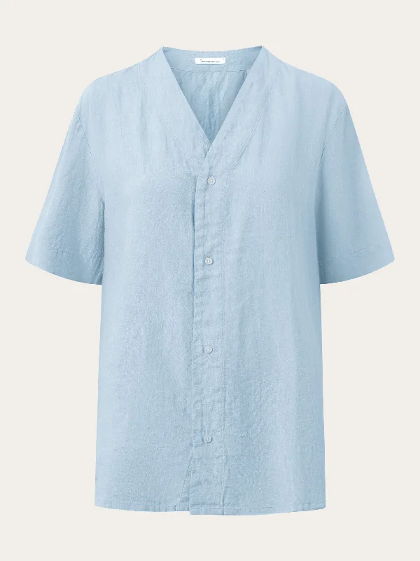 Baseball linen short sleeved shirt - Asley Blue-- Elegant Classic Vintage