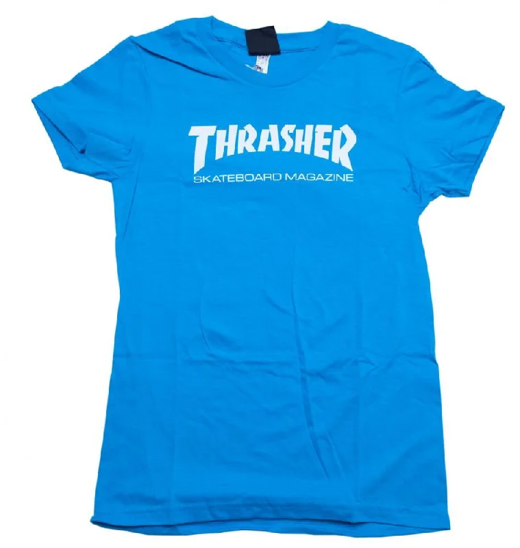 Thrasher Girls T-Shirt Skate Mag Logo - Teal-- Zippered Front Buttoned Front Snap Front Thrasher Girls T-Shirt Skate Mag Logo - Teal-- Zippered Front Buttoned Front Snap Front