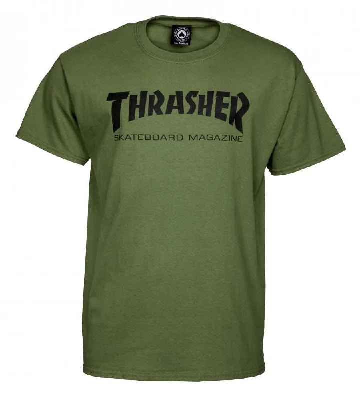 Thrasher T-Shirt Skate Mag - Army Green-- Collared Crew Neck Turtle Neck