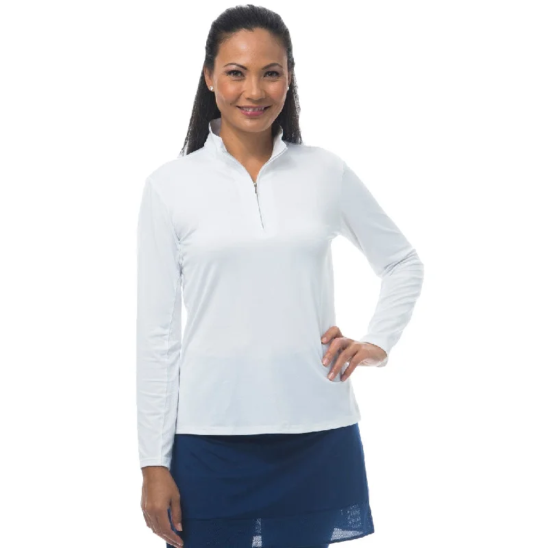 SanSoleil Solshine Mock White Womens Long Sleeve Sun Shirt-- Chenille Brocade Lace