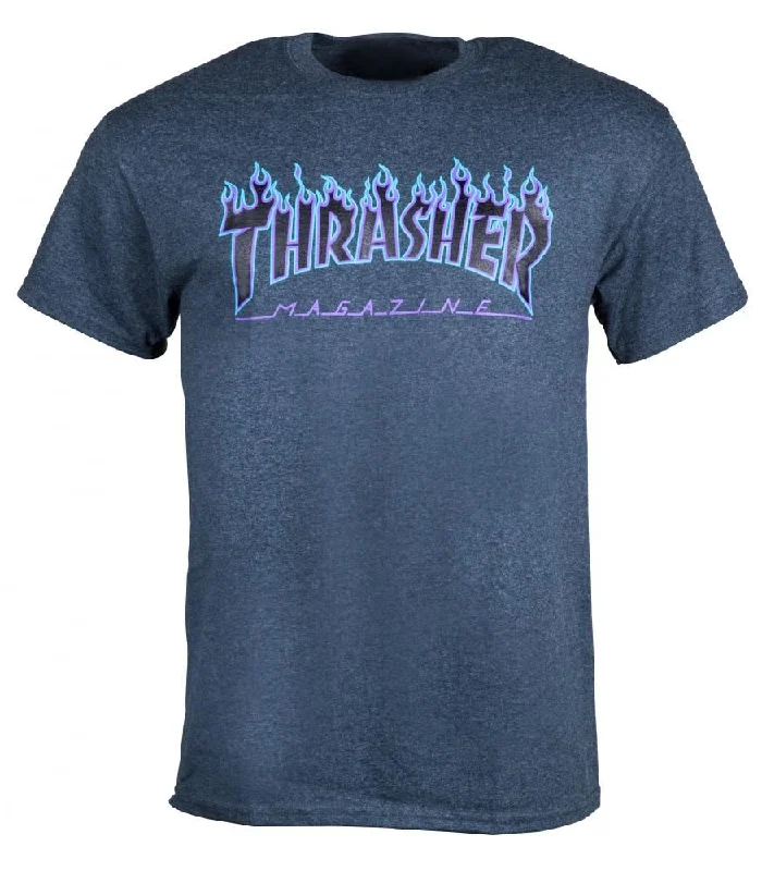 Thrasher T-Shirt Flame Logo - Dark Heather-- Mesh Blend Leather Blend Suede Blend