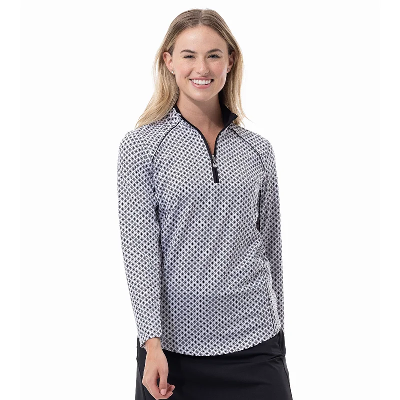 SanSoleil Sunglow Printed Zip Mock with Piping Womens Long Sleeve Sun Shirt-- Front Pockets Side Pockets Patch Pockets SanSoleil Sunglow Printed Zip Mock with Piping Womens Long Sleeve Sun Shirt-- Front Pockets Side Pockets Patch Pockets