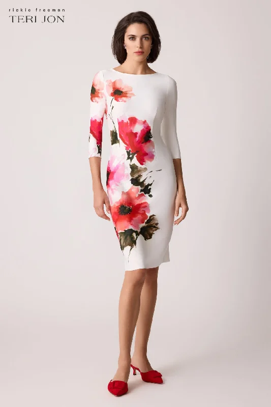 Scuba Floral Border Trim Dress Tunics Practical easy-care