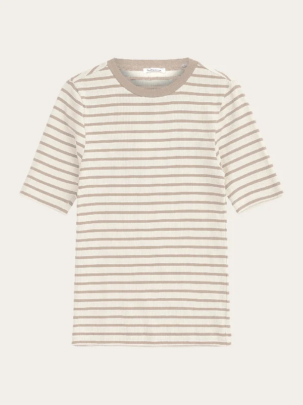Striped rib t-shirt - Beige stripe-- Mesh Canvas Denim