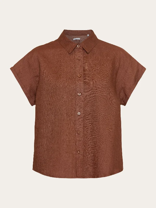 ASTER fold up short sleeve linen shirt - Tiramisu-- Casual Formal Business