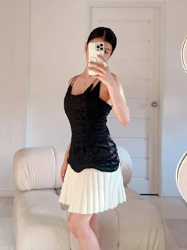 Black Velvet Boning Corset A Line PLeated Dress Tunics Fleece cozy