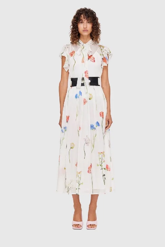 Leo Lin The Fields Flutter Sleeve Dress - White Multi Tunics Practical durable