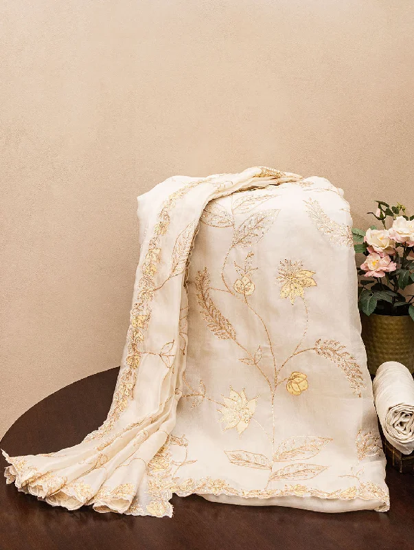 Embroidered Organza Ivory  Dress Material Tunics Practical easy-care