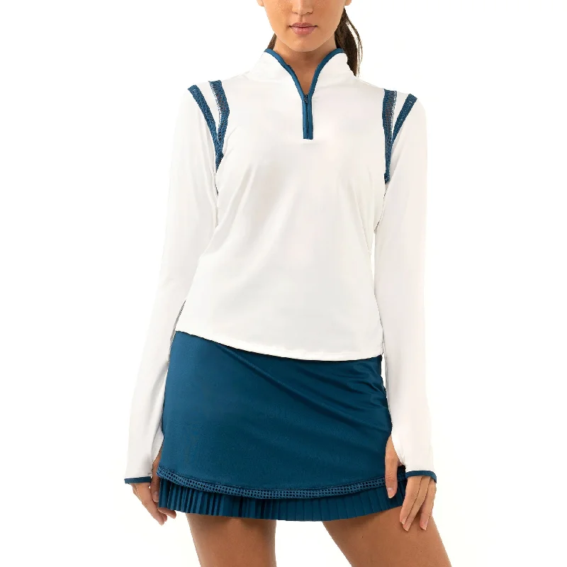 Lucky in Love Watch Me Win White Womens Longsleeve Golf Shirt-- Striped Floral Plaid Lucky in Love Watch Me Win White Womens Longsleeve Golf Shirt-- Striped Floral Plaid