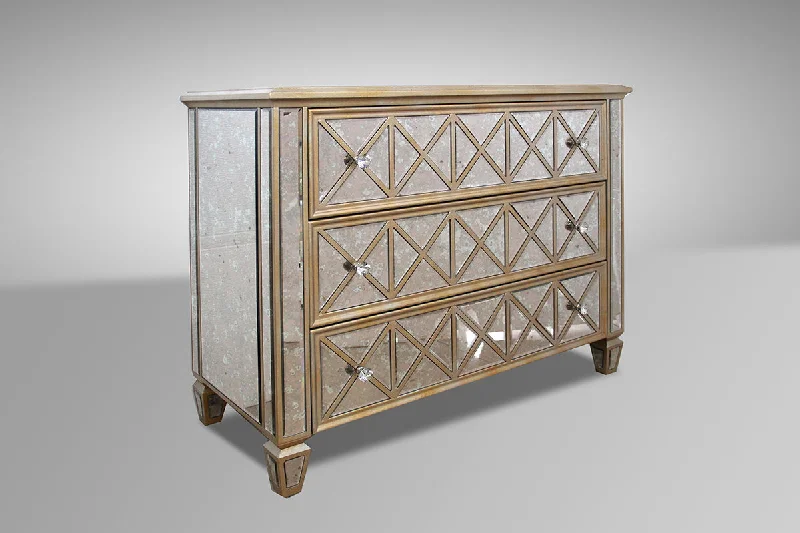 34' Mirrored Glass And Mdf Dresser With 3 Drawers By Homeroots Tunics Polka dots