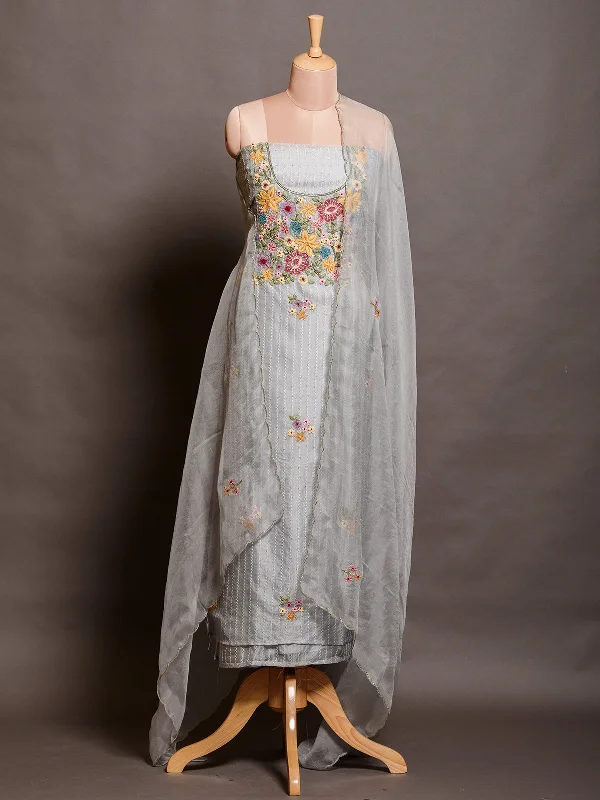 Embroidered Blue Organza Dress Material Tunics New arrival