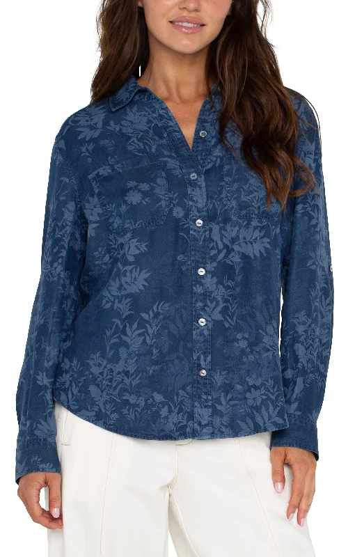 ROLLED SLEEVE BUTTON DOWN SHIRT-- Machine Wash Dry Clean Hand Wash
