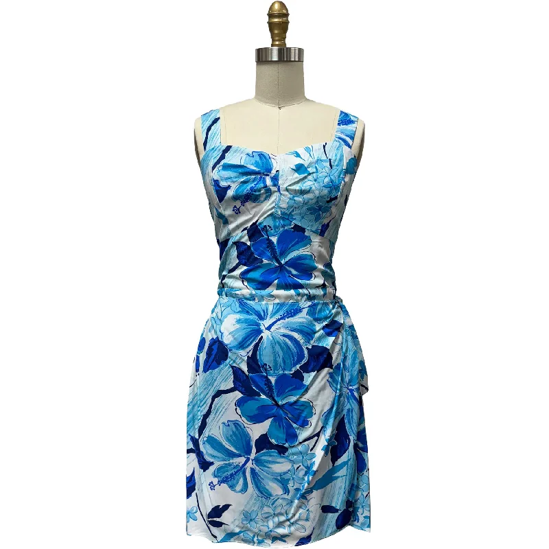 Watercolor Hibiscus Blue Sarong Dress Tunics New arrival