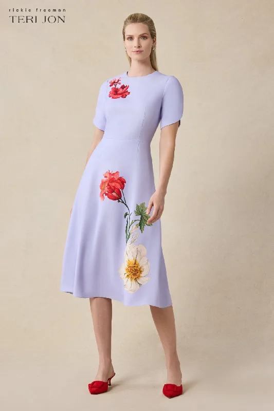 Crepe Digital Flower Print Fit And Flare Dress Tunics Handmade artisanal