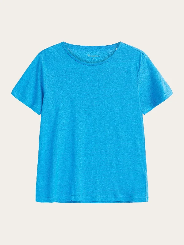 Reg linen t-shirt - Malibu Blue-- Hooded Caped Shawl Collar