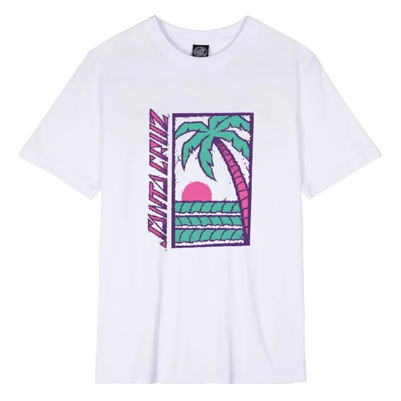 Santa Cruz Womens T-Shirt Palm Strip - White-- Graphic T-Shirt Round Neck Polyester
