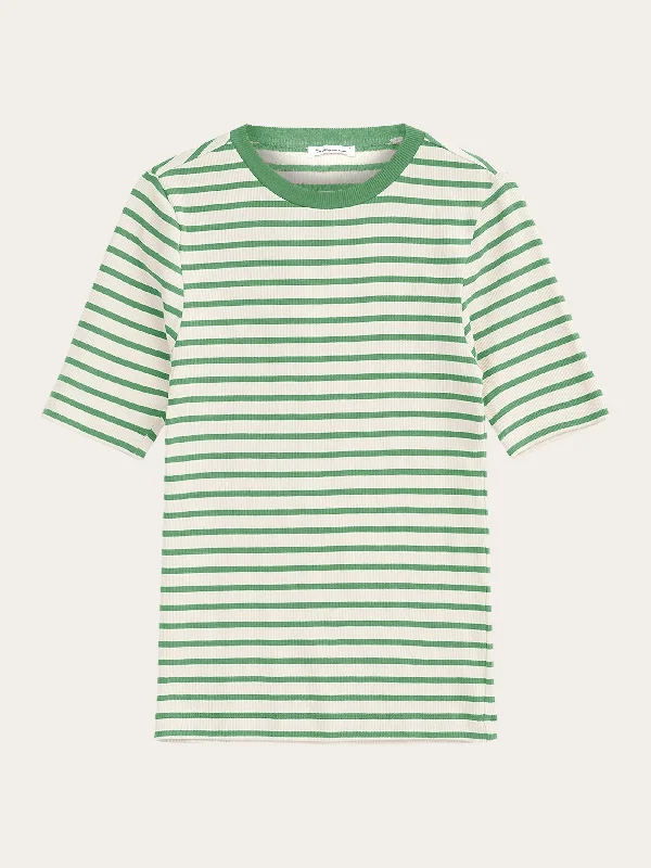 Striped rib t-shirt - Green stripe-- Chenille Brocade Lace