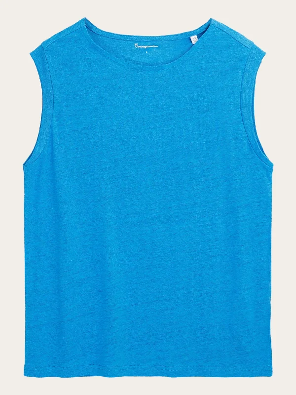 Loose fold up linen t-shirt - Malibu Blue-- Cashmere Blend Cotton Blend Poly Blend