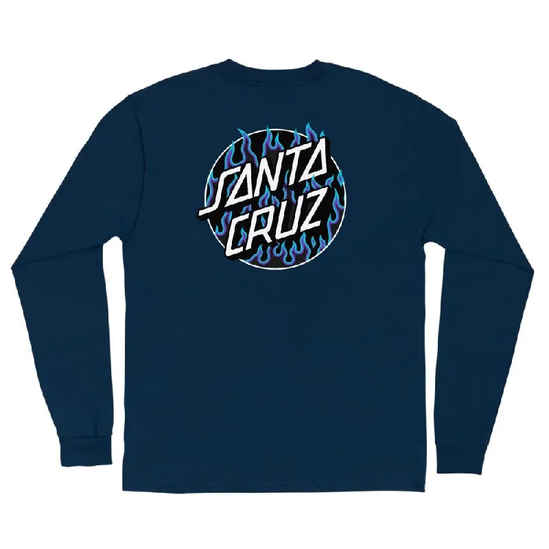 SCR x Thrasher L/S T-Shirt Thrasher Flame Dot - Navy-- Collared Crew Neck Turtle Neck