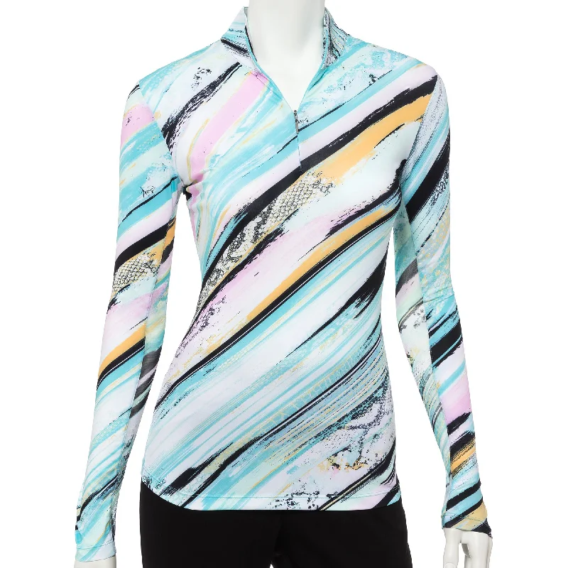 EP NY Diagonal Brushstroke Print Mock Womens Long Sleeve Sun Shirt-- Notch Collar Peter Pan Collar Cowl Neck EP NY Diagonal Brushstroke Print Mock Womens Long Sleeve Sun Shirt-- Notch Collar Peter Pan Collar Cowl Neck