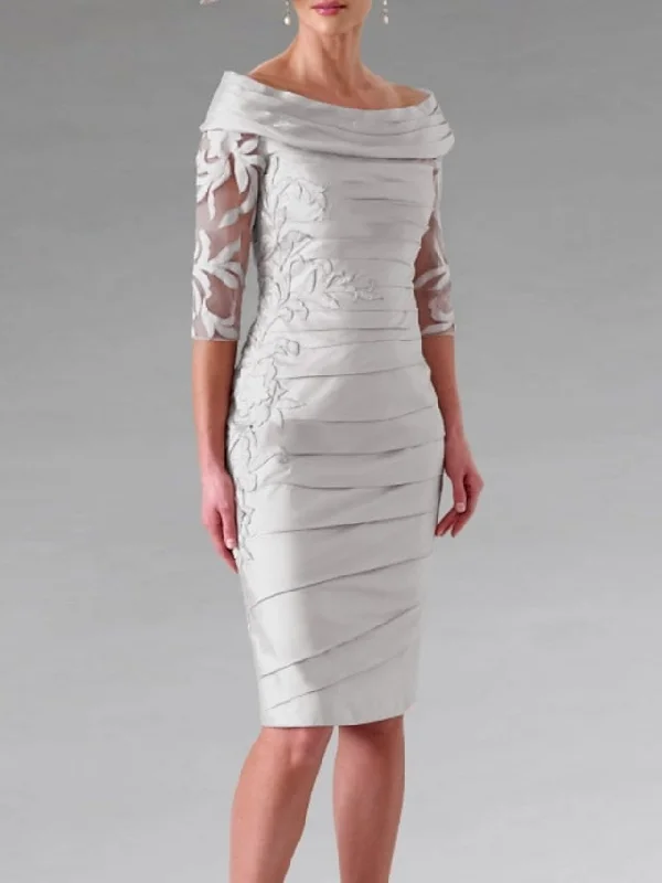 Sheath/Column Scoop Half Sleeves Knee-Length Mother of the Bride Dresses with Appliques Ruching Floral Print girly